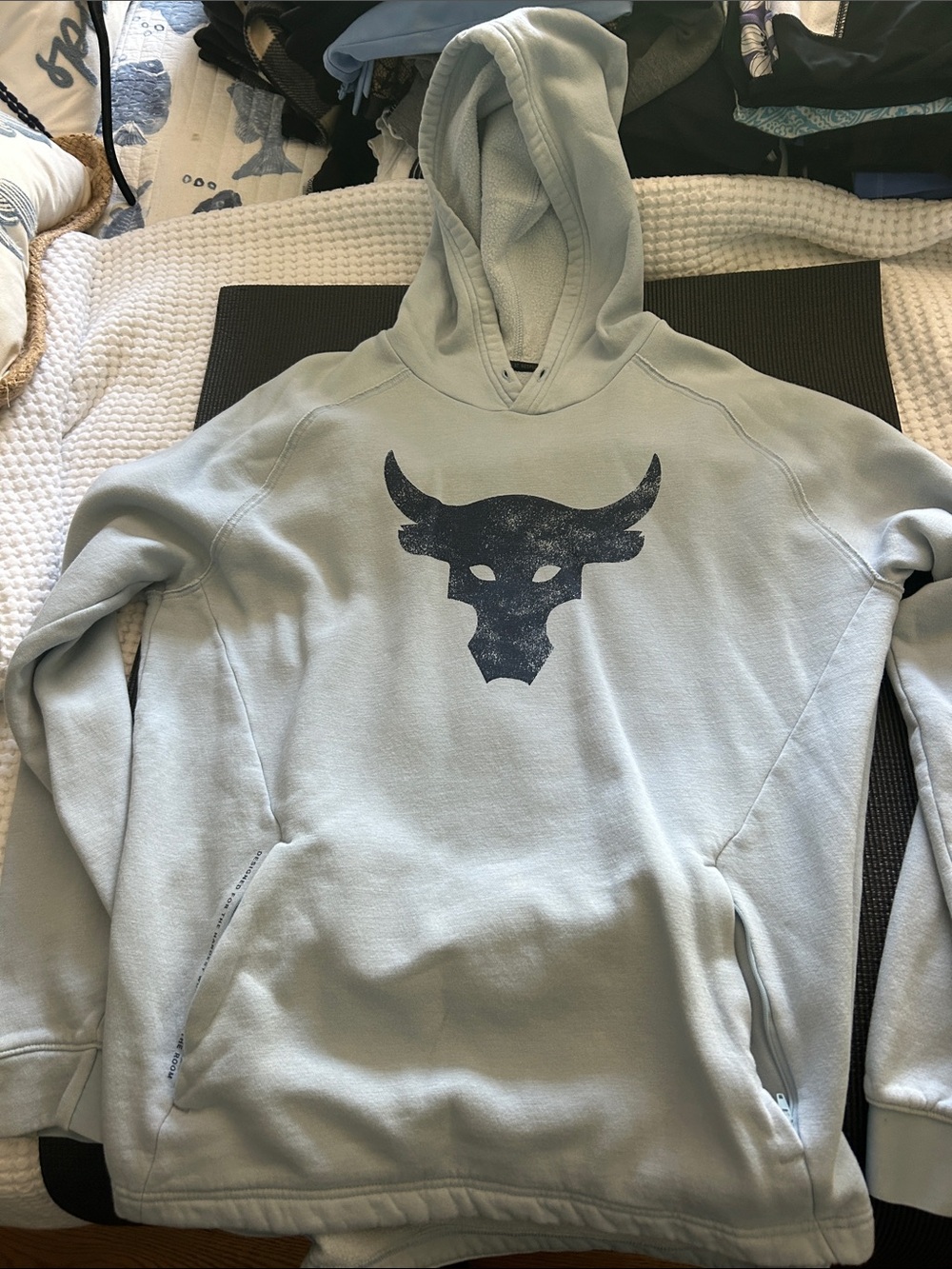 Under Armour Light Sage Green Pullover Hoodie with Dark Bull Logo